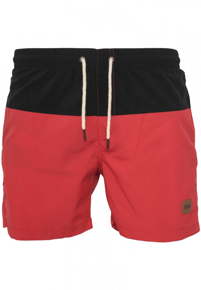 Pánské koupací kraťasy Urban Classics Block Swim Shorts - blk/red 3XL
