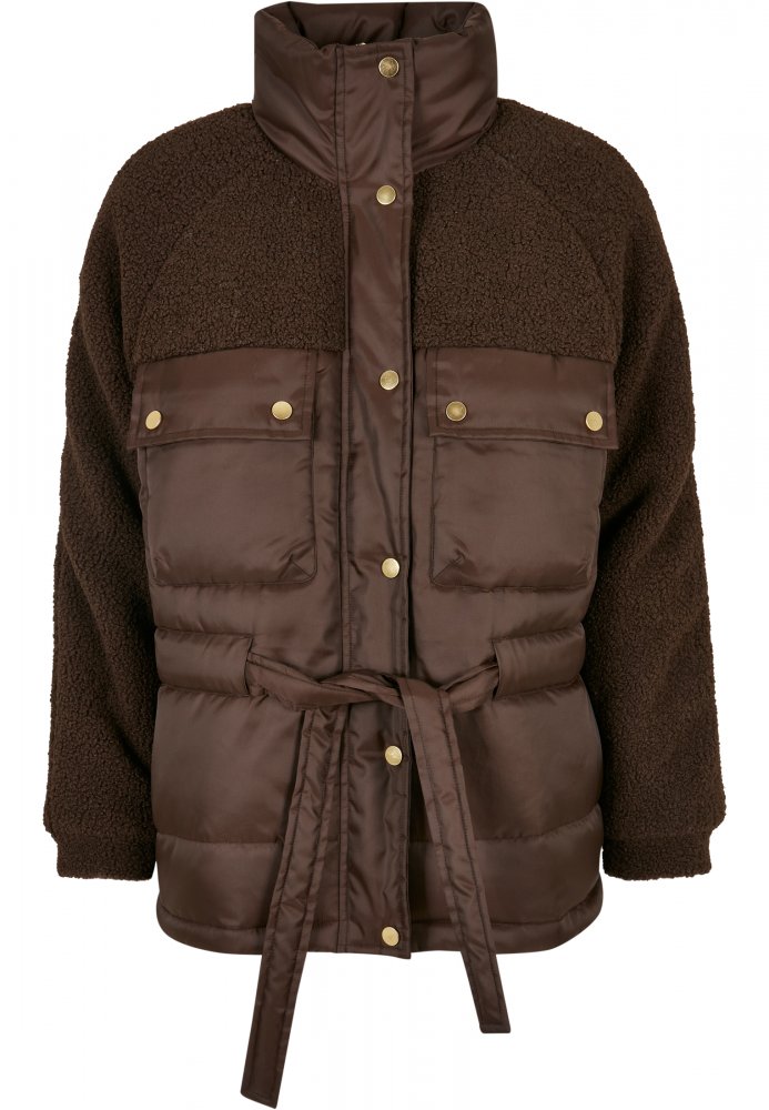 Ladies Sherpa Mix Puffer Jacket - brown M