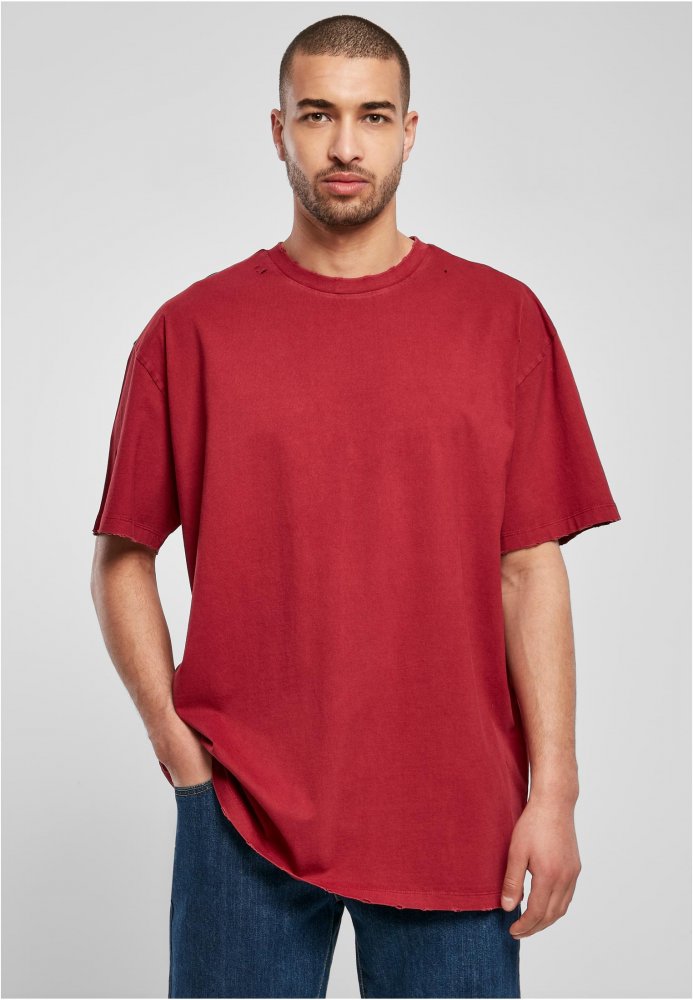 Oversized Distressed Tee - brickred L