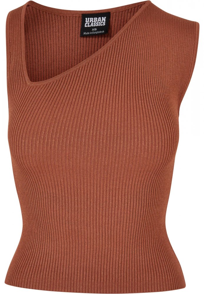 Ladies Rib Knit Asymmetric Top - terracotta S