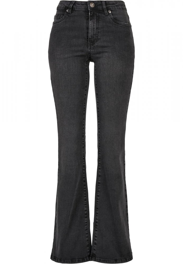 Dámské jeansy Urban Classics Ladies High Waist Flared Denim Pants - black washed 30