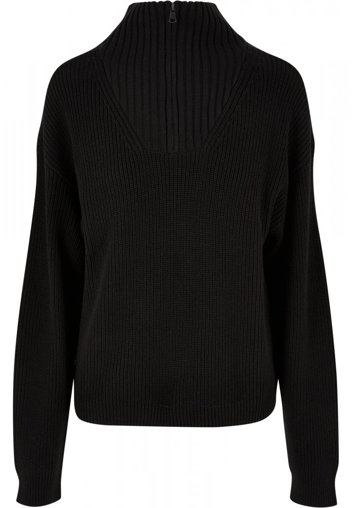 Ladies Oversized Knit Troyer - black 5XL