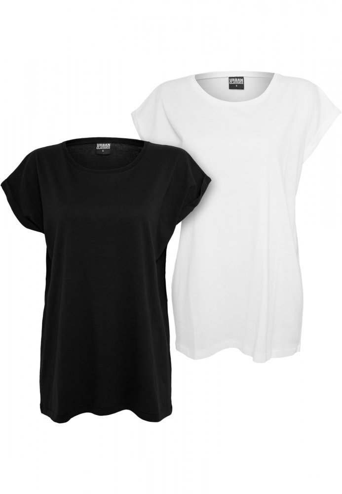 Ladies Extended Shoulder Tee 2-Pack - blk/wht XS