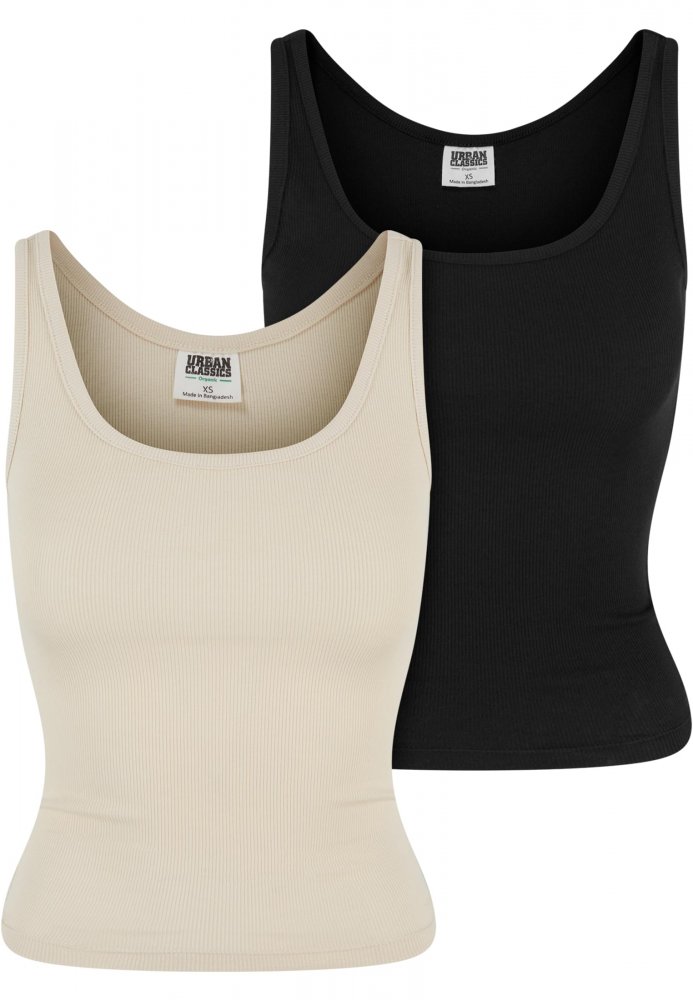 Ladies Organic Basic Rib Top 2-Pack - whitesand+black 3XL
