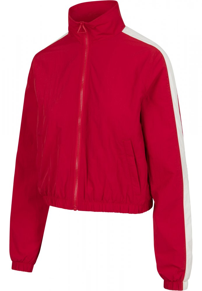 Ladies Short Striped Crinkle Track Jacket - red/wht S