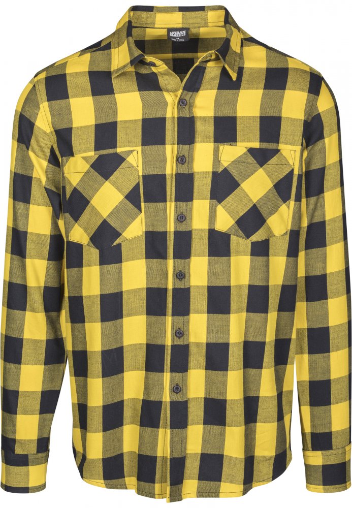 Černo/žlutá pánská košile Urban Classics Checked Flanell Shirt XXL