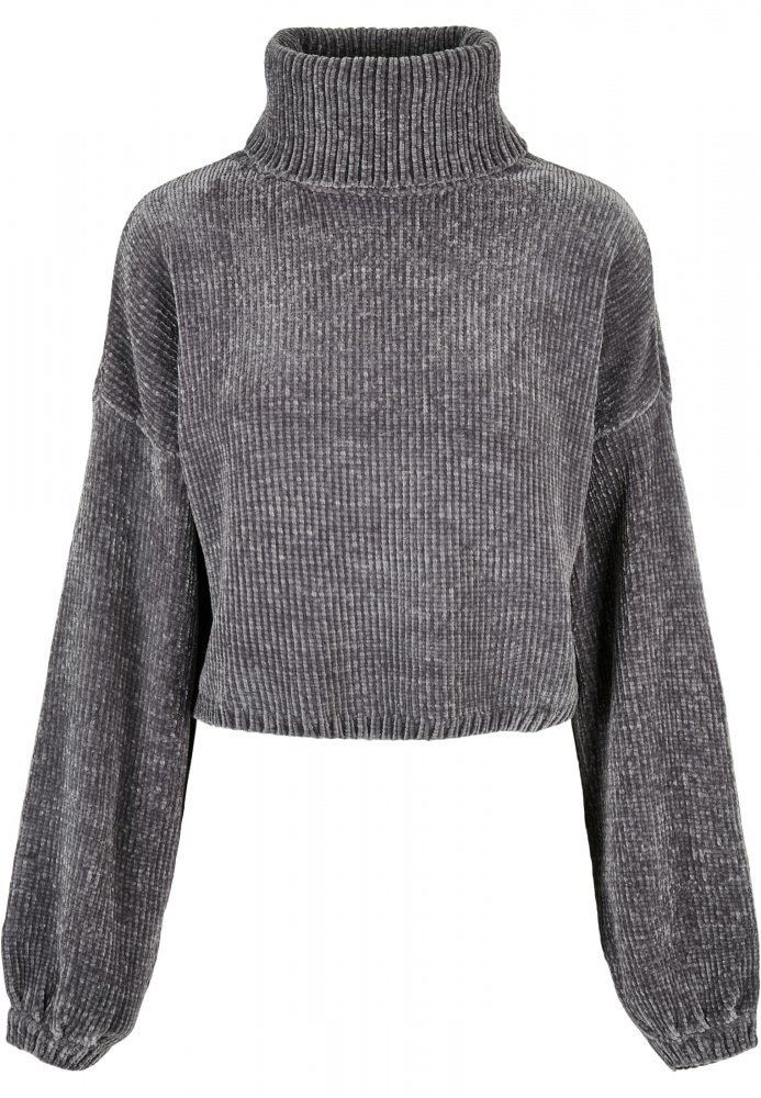 Ladies Short Chenille Turtleneck Sweater - asphalt 3XL
