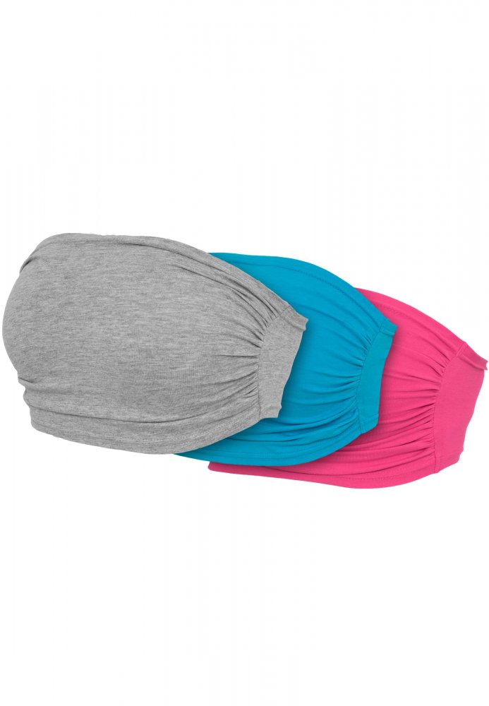 Ladies Bandeau Top 3-Pack - grey+turquoise+fuchsia XS
