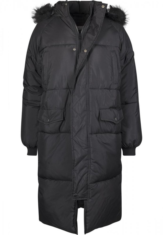 Černý dámský zimní kabát Urban Classics Ladies Oversize Faux Fur Puffer Coat S