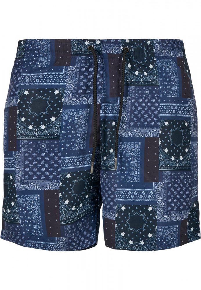 Pánské koupací šortky Urban Classics Pattern Swim Shorts - navy bandana aop XL