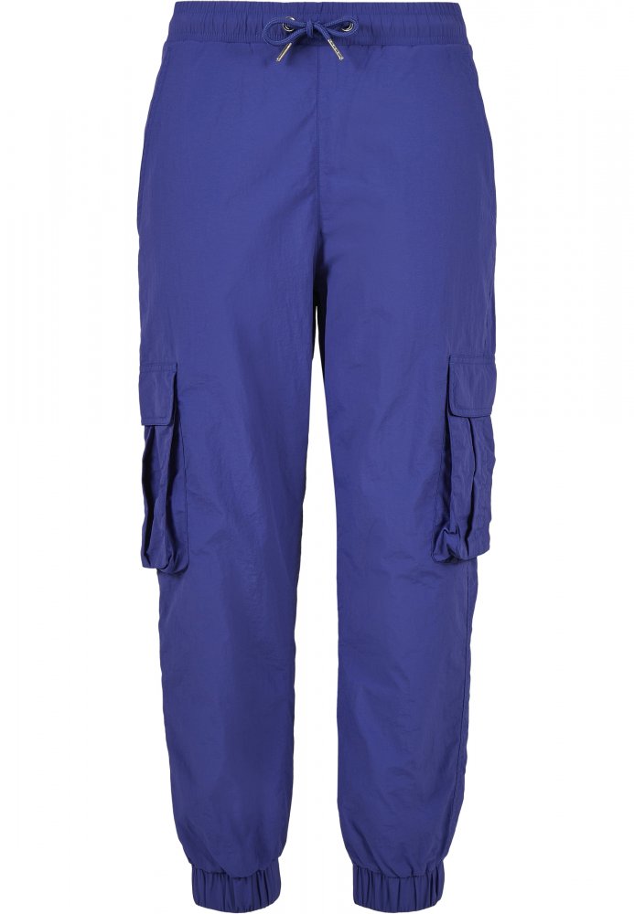 Ladies High Waist Crinkle Nylon Cargo Pants - bluepurple XS