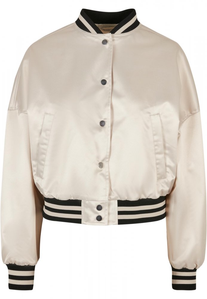 Ladies Short Oversized Satin College Jacket - softseagrass 3XL