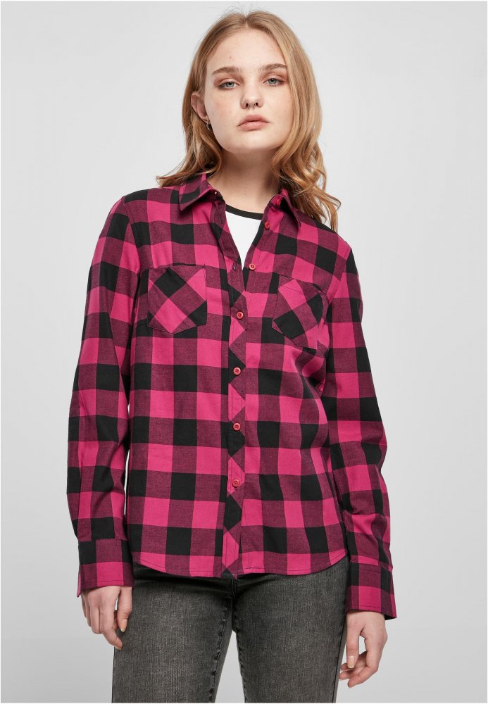 Ladies Turnup Checked Flanell Shirt - wildviolet/black S