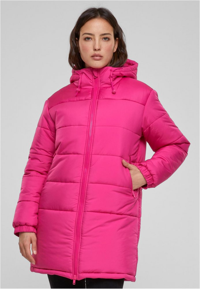 Ladies Hooded Mixed Puffer Coat - hibiskuspink L