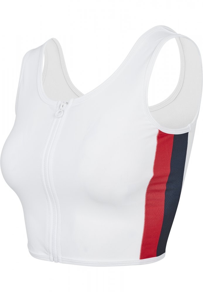 Ladies Side Stripe Cropped Zip Top - white/firered/navy L