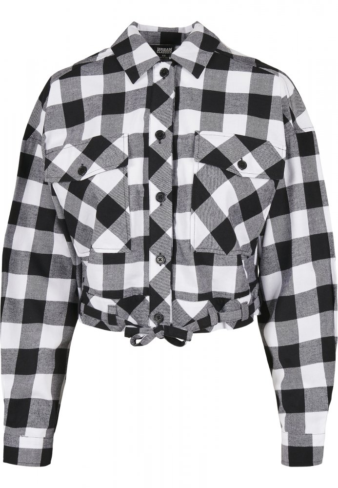 Ladies Short Oversized Check Shirt - black/white 3XL