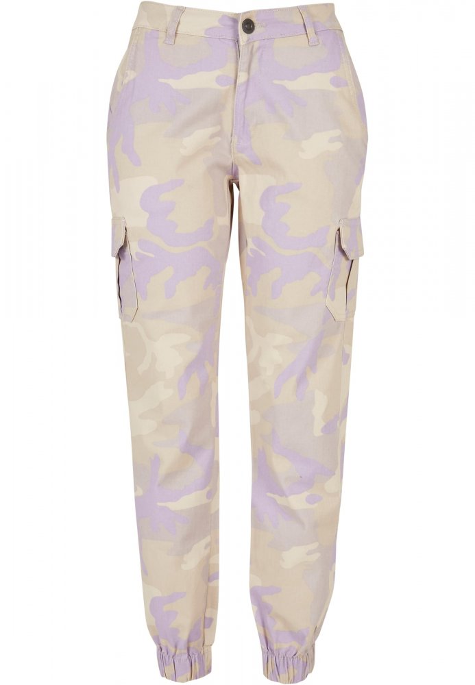 Ladies High Waist Camo Cargo Pants - lilaccamo 32