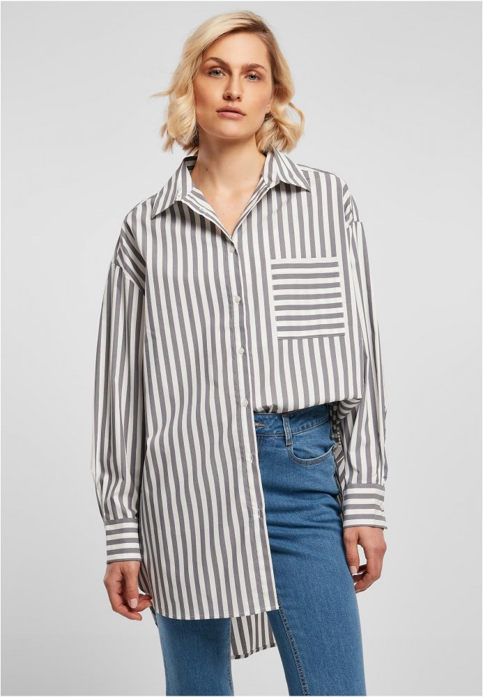 Ladies Oversized Stripe Shirt - white/darkshadow 4XL