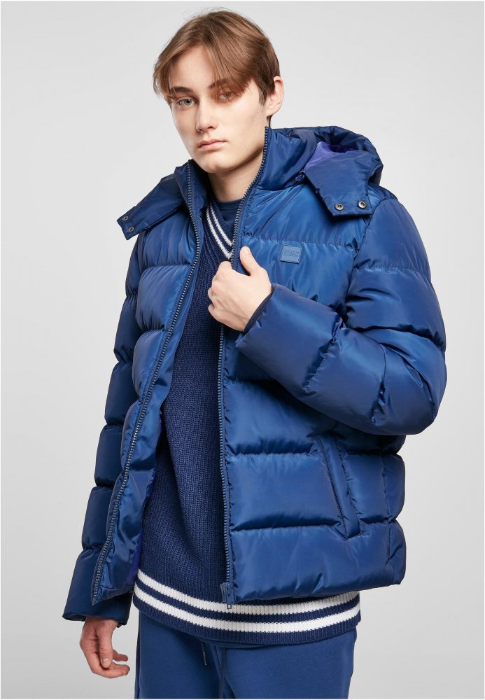 Modrá pánská zimní bunda Urban Classics Hooded Puffer Jacket XL