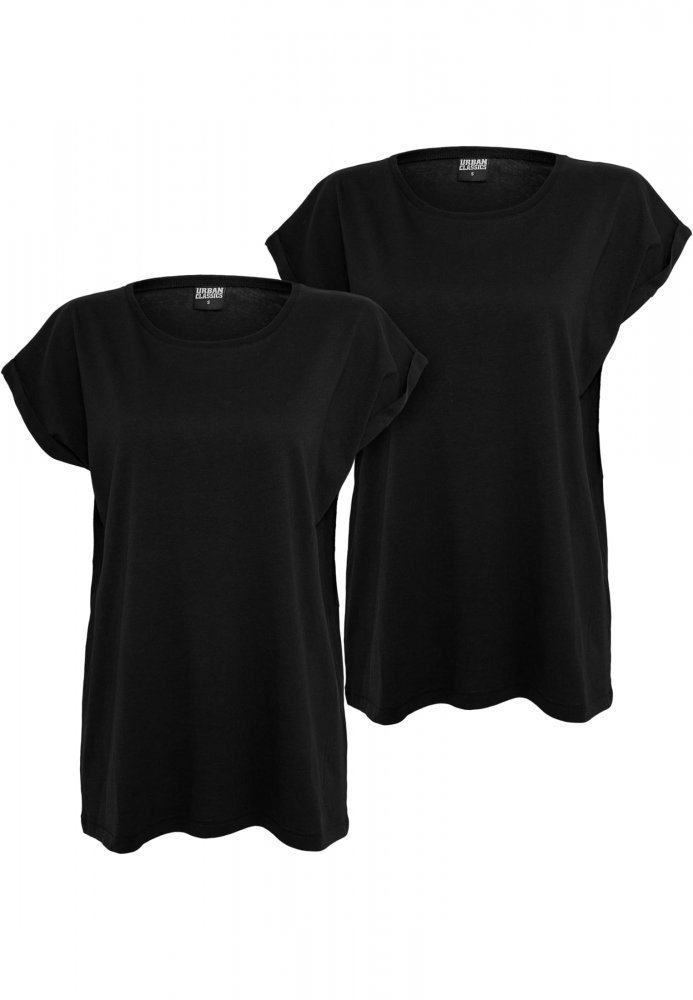 Ladies Extended Shoulder Tee 2-Pack - black+black XL