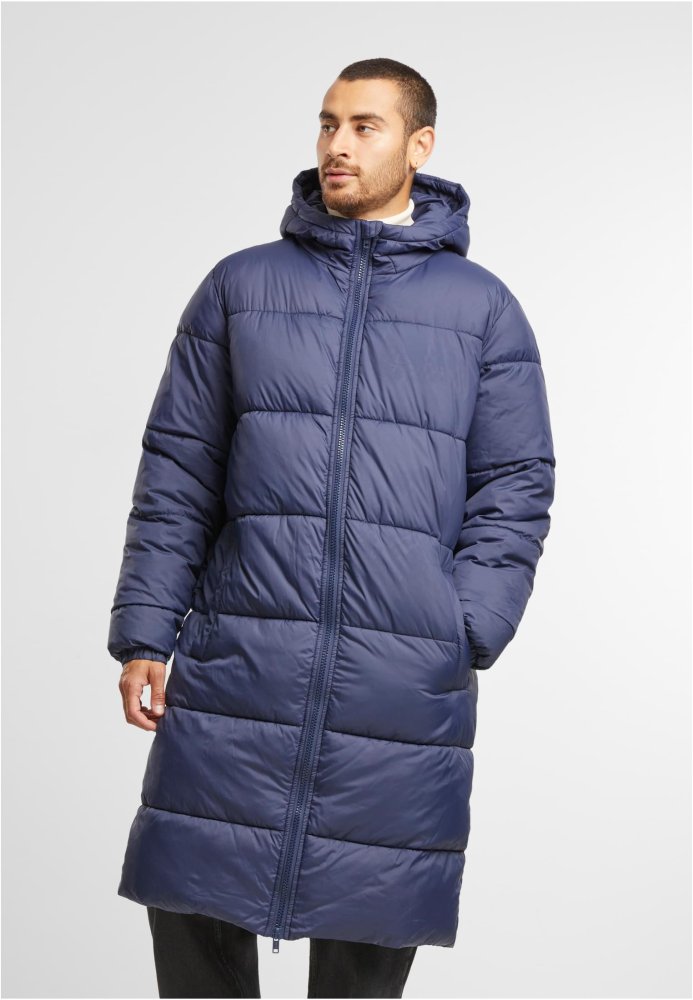 Mens Long Puffer Coat - navy L