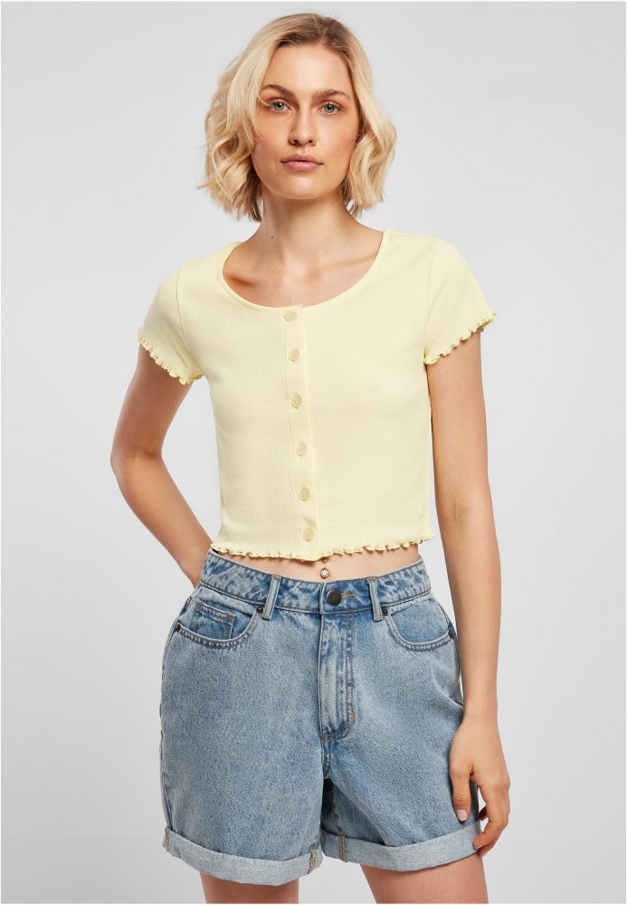 Ladies Cropped Button Up Rib Tee - softyellow M