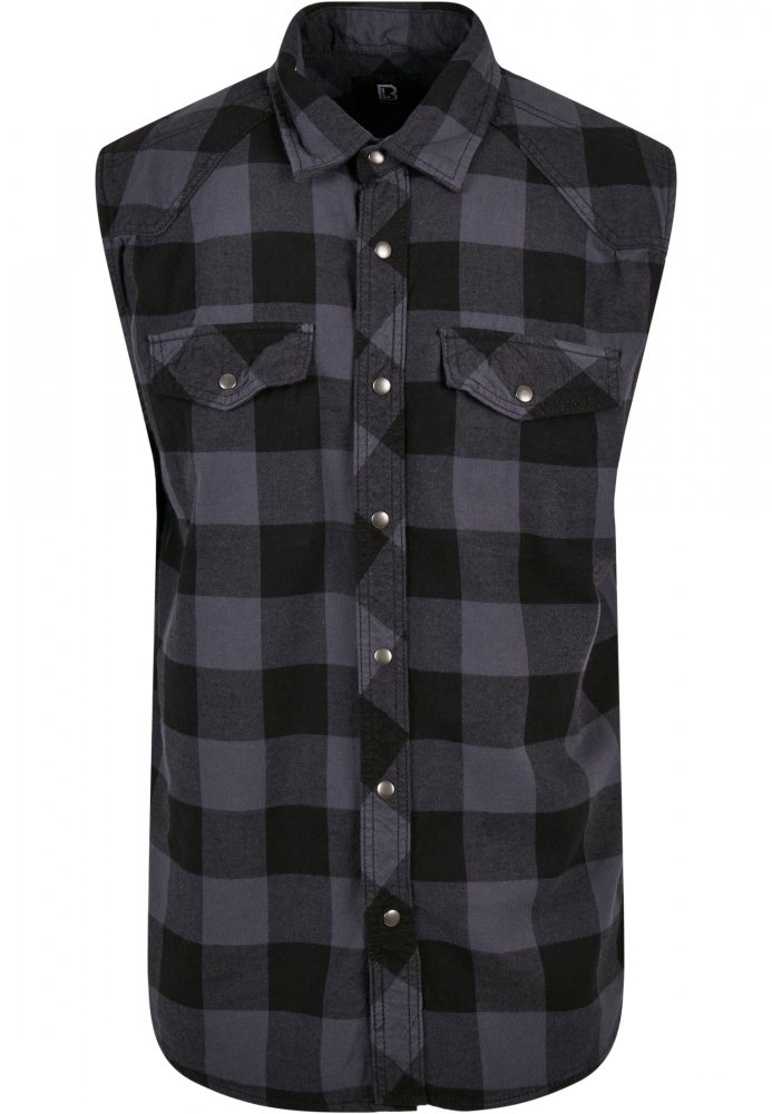 Černo/šedá pánská košile bez rukávu Brandit Checkshirt Sleeveless 3XL