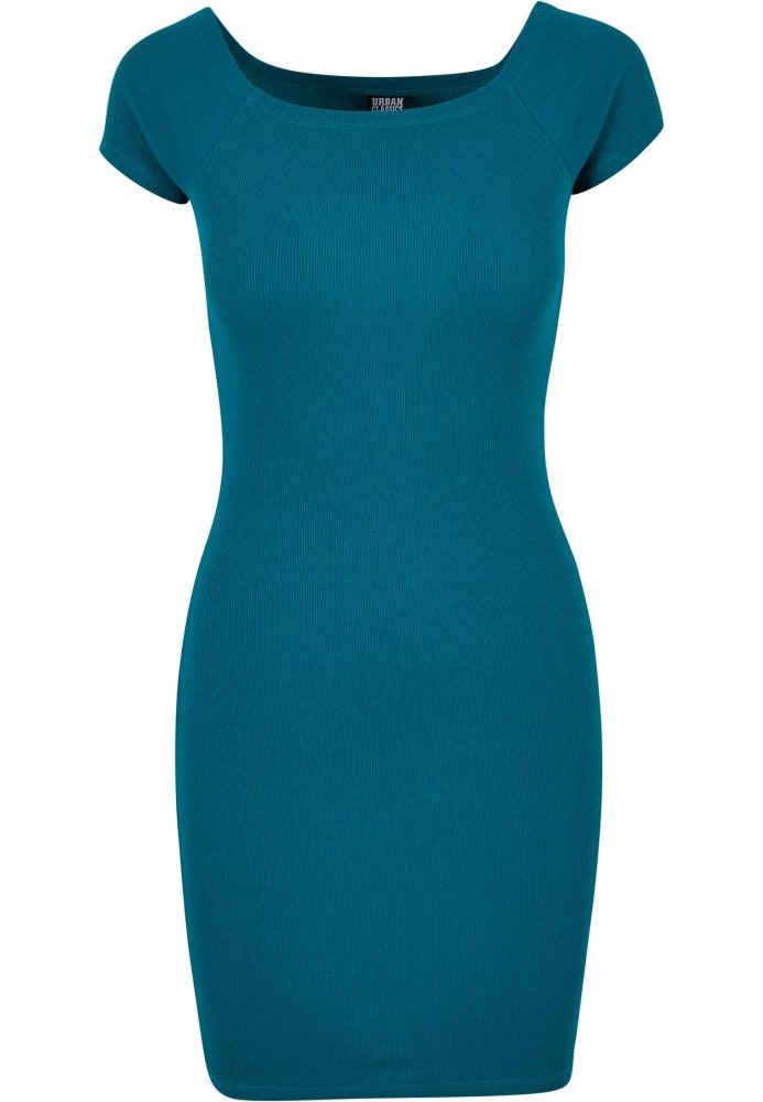 Ladies Off Shoulder Rib Dress - watergreen XL