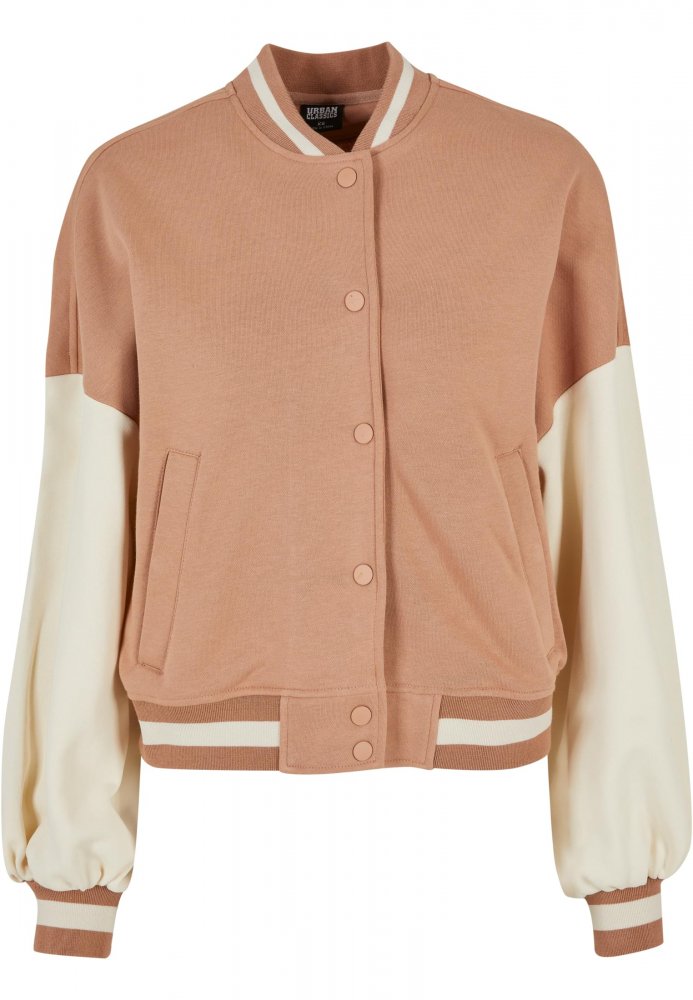 Ladies Oversized 2 Tone College Terry Jacket - amber/whitesand S