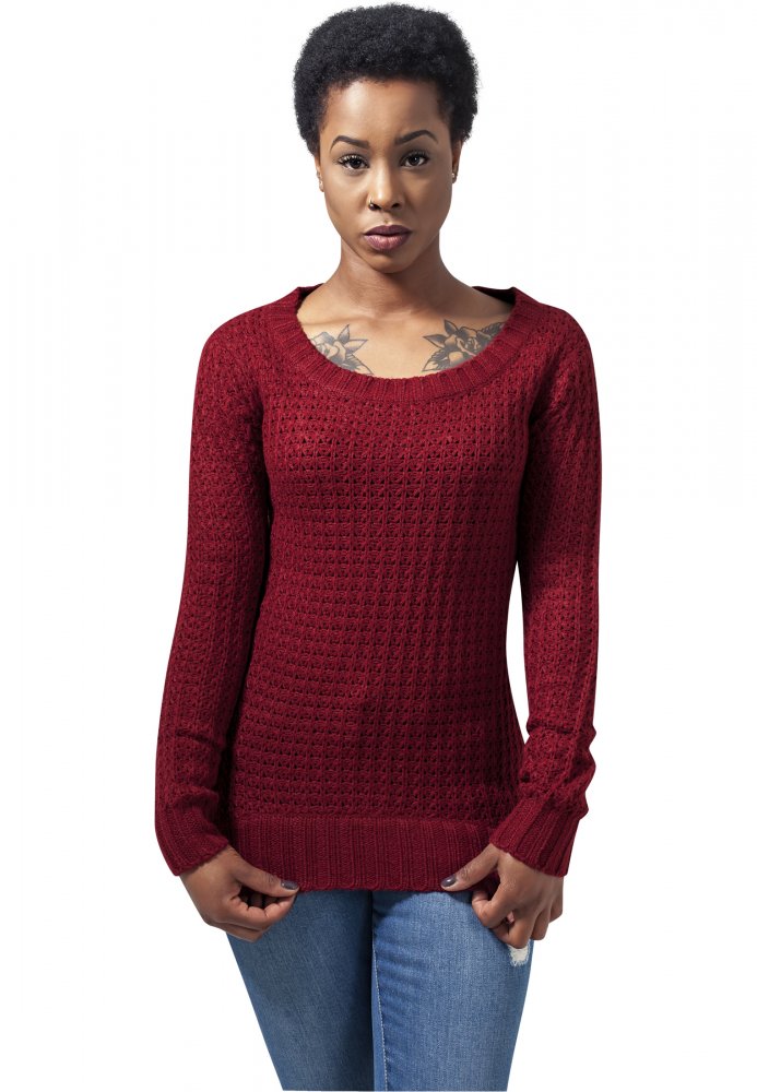Ladies Long Wideneck Sweater - burgundy XS