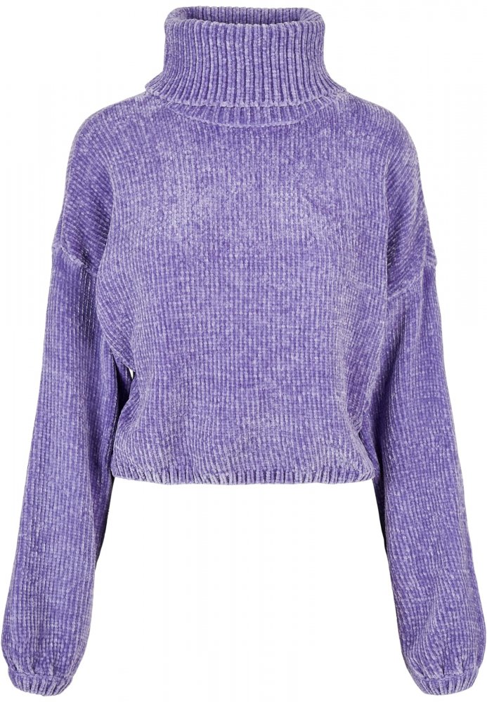 Ladies Short Chenille Turtleneck Sweater - lavender 4XL