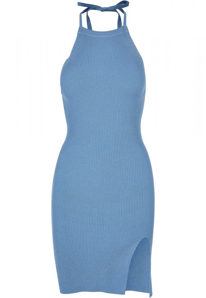 Ladies Rib Knit Neckholder Dress - horizonblue M