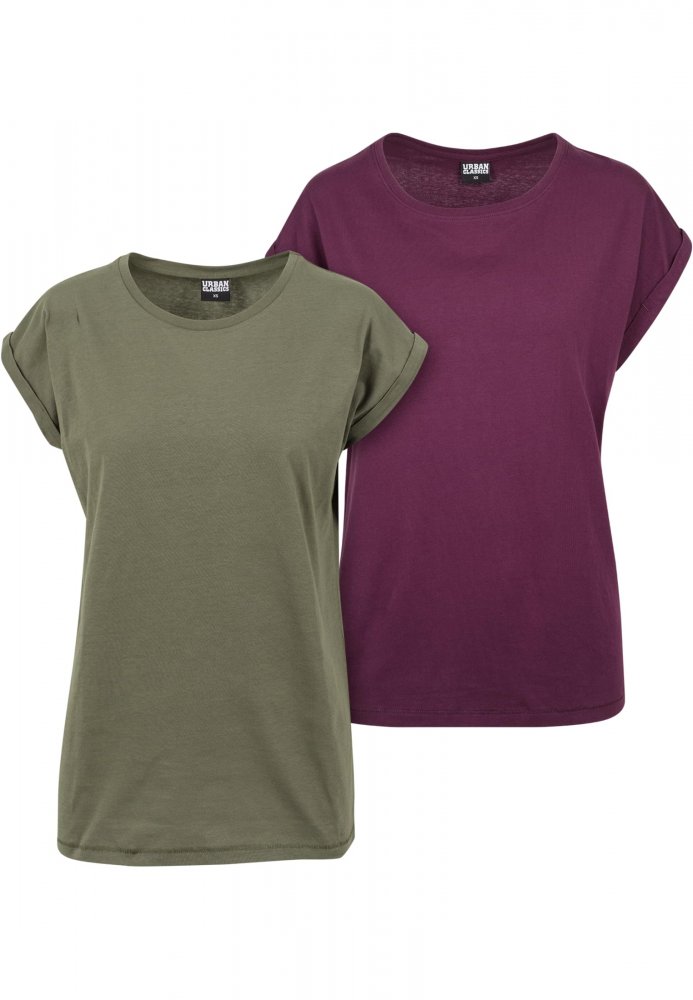 Ladies Extended Shoulder Tee 2-Pack - olive/cherry XL