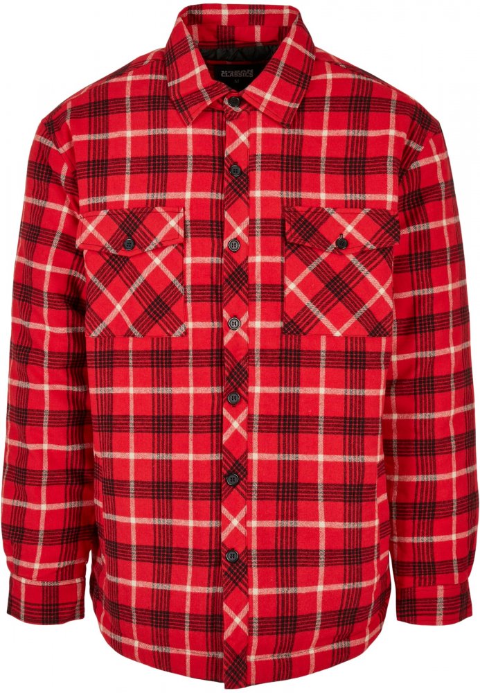 Plaid Quilted Shirt Jacket - red/black L