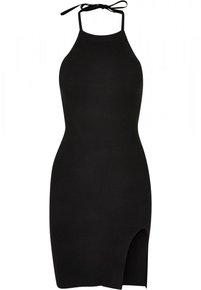 Ladies Rib Knit Neckholder Dress - black 4XL