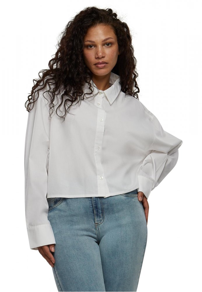 Ladies Cropped Oversized Blouse - white L