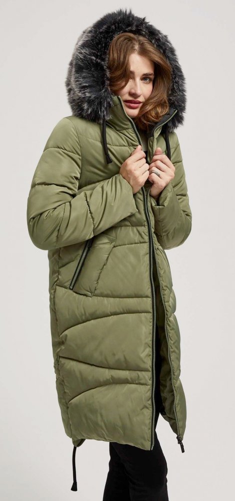 Olivový zimní dámský kabát Moodo Z-KU-4214 XS