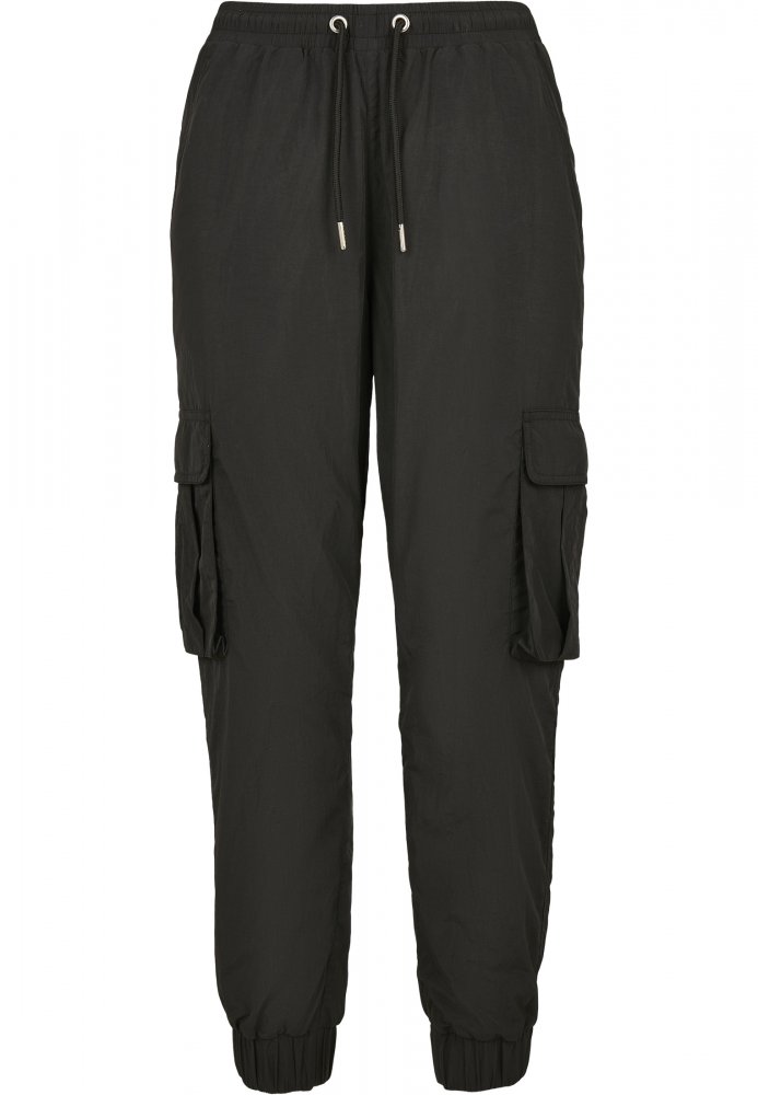 Ladies High Waist Crinkle Nylon Cargo Pants - black 4XL