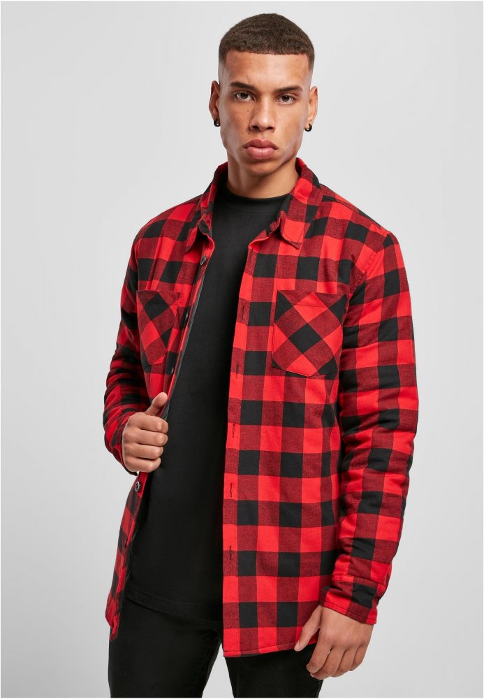 Padded Check Flannel Shirt - black/red L