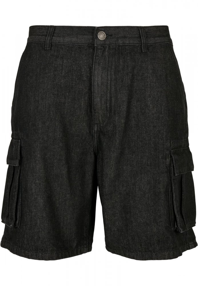 Organic Denim Cargo Shorts - black washed 33