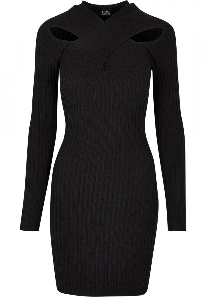 Ladies Crossed Rib Knit Dress - black 3XL