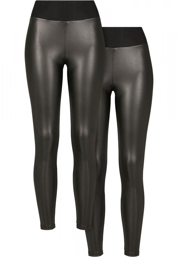 Ladies Faux Leather High Waist Leggings 2-Pack XS