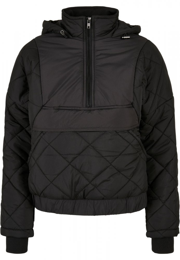 Ladies Oversized Diamond Quilted Pull Over Jacket - black XS