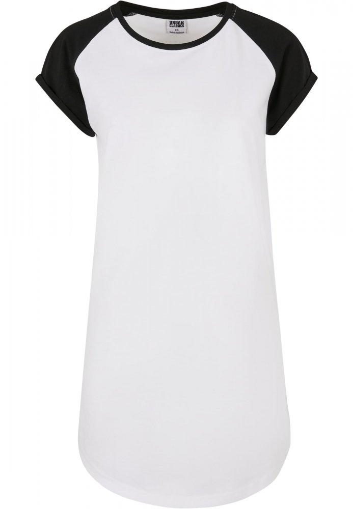 Ladies Contrast Raglan Tee Dress - white/black 4XL