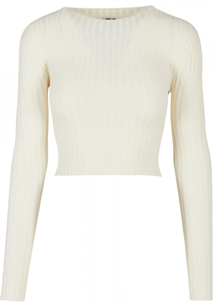Ladies Cropped Rib Knit Twisted Back Sweater - whitesand XS