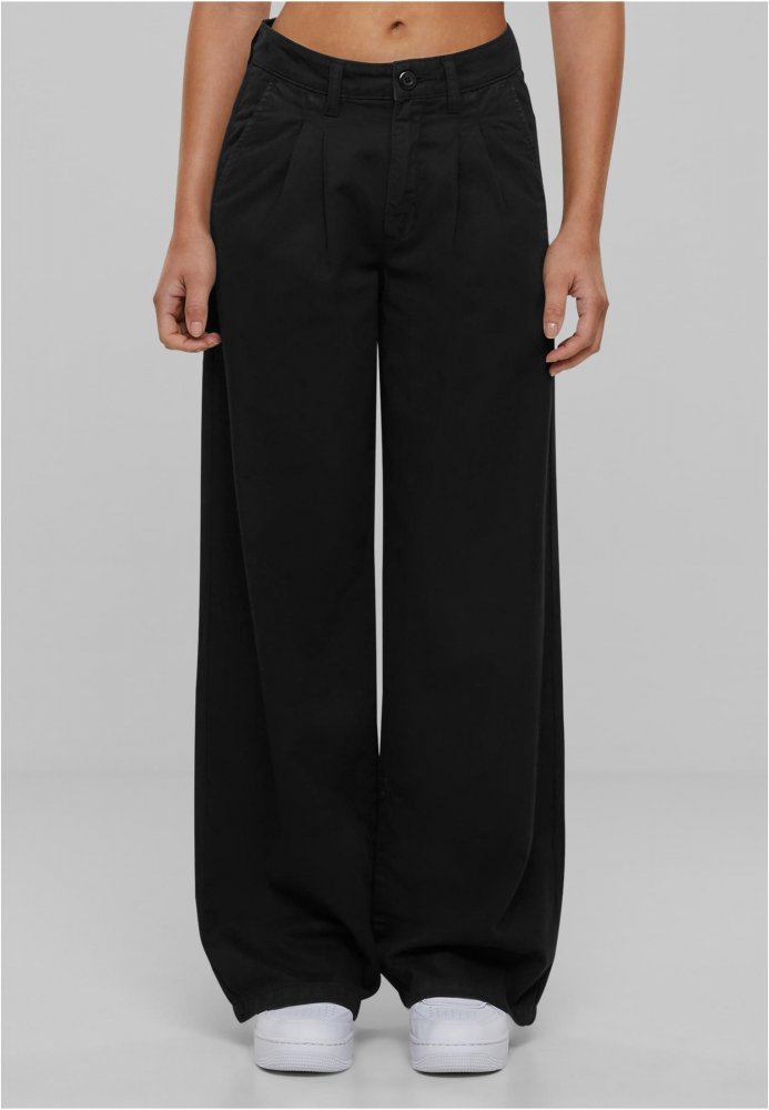 Ladies Organic Pleated Cotton Pants - black 32