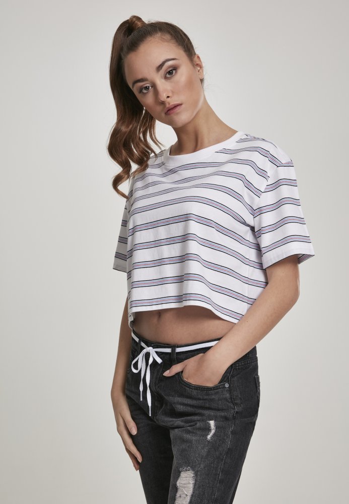 Ladies Short Multicolor Stripe Tee S