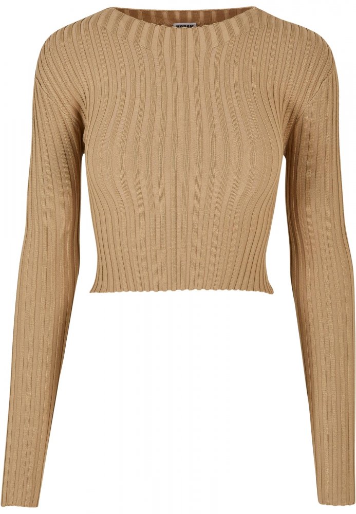 Ladies Cropped Rib Knit Twisted Back Sweater - unionbeige M