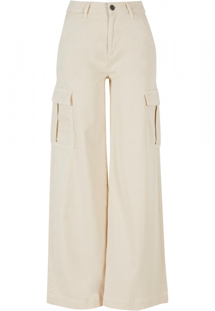 Ladies High Waist Wide Leg Twill Cargo Pants - whitesand 36