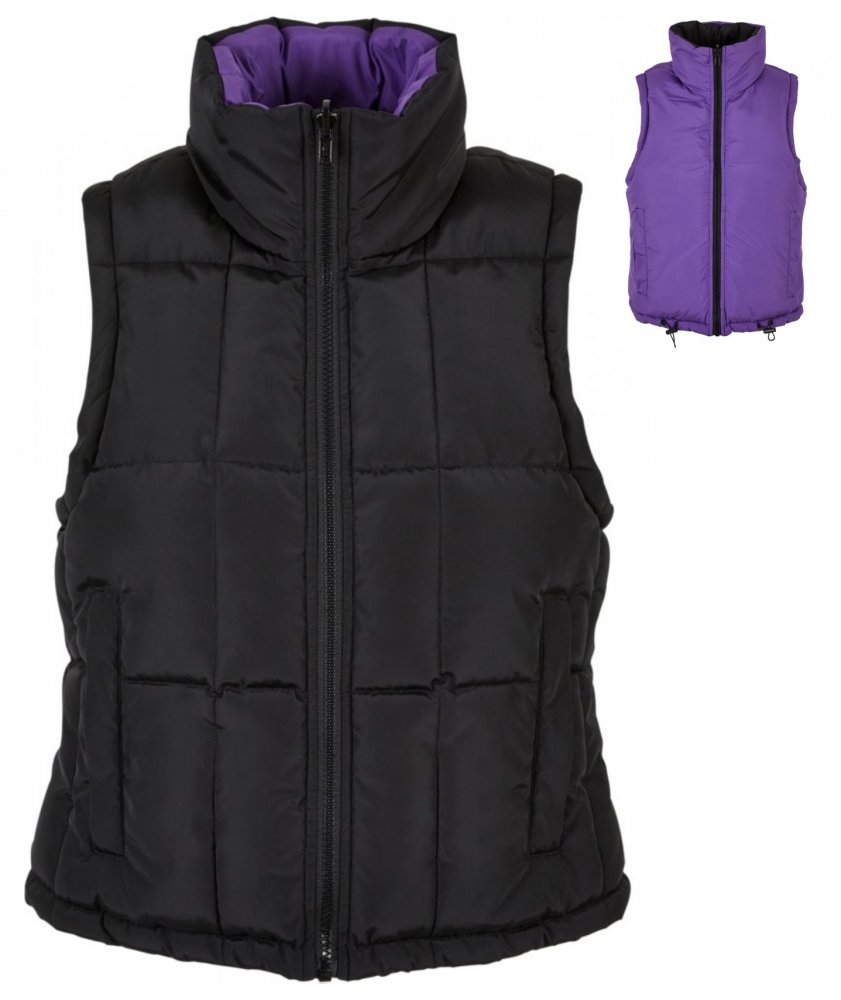 Ladies Reversible Cropped Puffer Vest - black/realviolet XXL